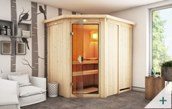 Sauna finlandese classica Carola coibentata con porta in vetro BRONZATO con cornice LED