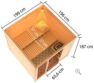 Sauna finlandese da interno Julia: vista in 3D dall'alto