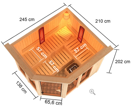 Sauna multifunzione finlandese infrarossi da interno, da casa e da centro benessere Eva - Versione cornice LED: ingombri