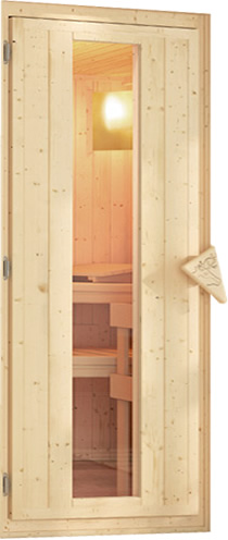 Sauna finlancese classica da casa in kit in legno massello di abete 40 mm Melissa da interno - Porta coibentata in legno e vetro