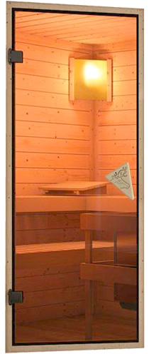 Sauna finlancese classica da casa in kit in legno massello di abete 40 mm Melissa da interno - Porta classica in vetro trasparente