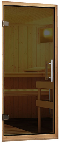 Sauna finlancese classica da casa in kit in legno massello di abete 40 mm Melissa da interno - Porta moderna in vetro grafite